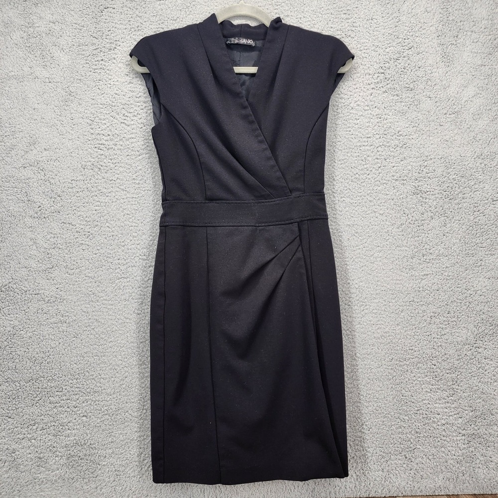 LIU JO Black Sleeveless Faux-Wrap Sheath Dress Size 42 Medium‎ Career Office
